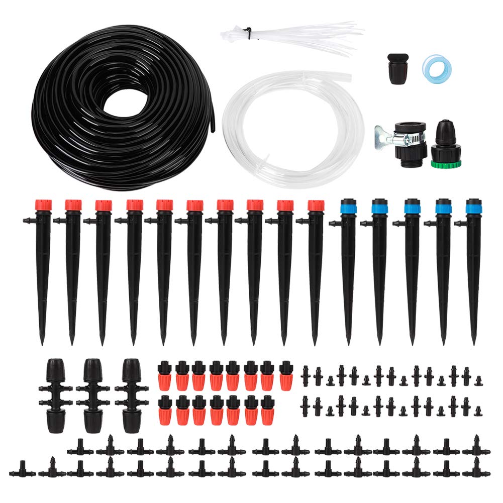 di irrigazione da giardino da 40 m, kit di irrigazione a goccia, set di irrigazione automatica con tubo da 40 m, 50 ugelli e connettori, per serra, terrazza, piante in vaso,