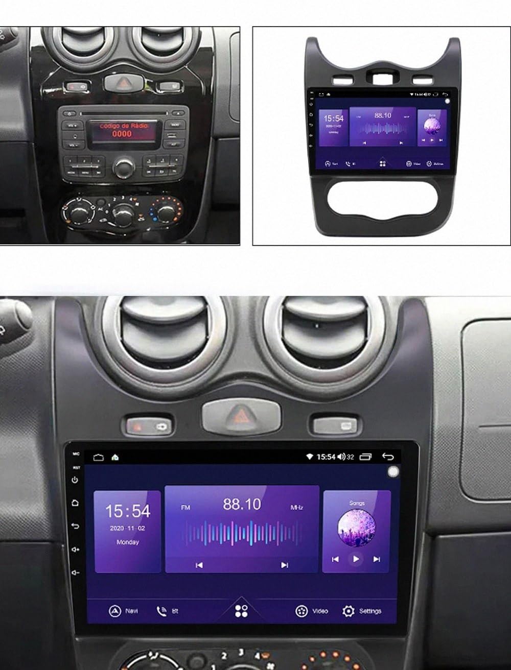 Car Stereo Carplay Radio de Coche para Renault Sandero 2013-2014 Soporta Bluetooth, Control Volante, USB, WiFi, 4G, Mirror-Link, GPS Navegador/Radio FM, 4 Nuclear 2G+32G