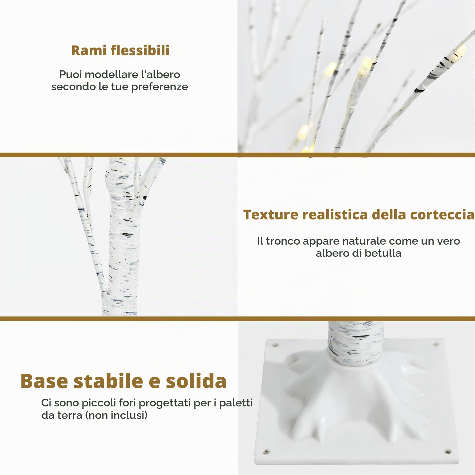 GIANTEX Albero Luminoso a LED per Natale, Albero di Betulla 180 cm/120 cm, Piccolo Albero con 96/48 LED Bianchi Caldi, Albero Luminoso per Decorazione Natalizia in Interni (120 CM)