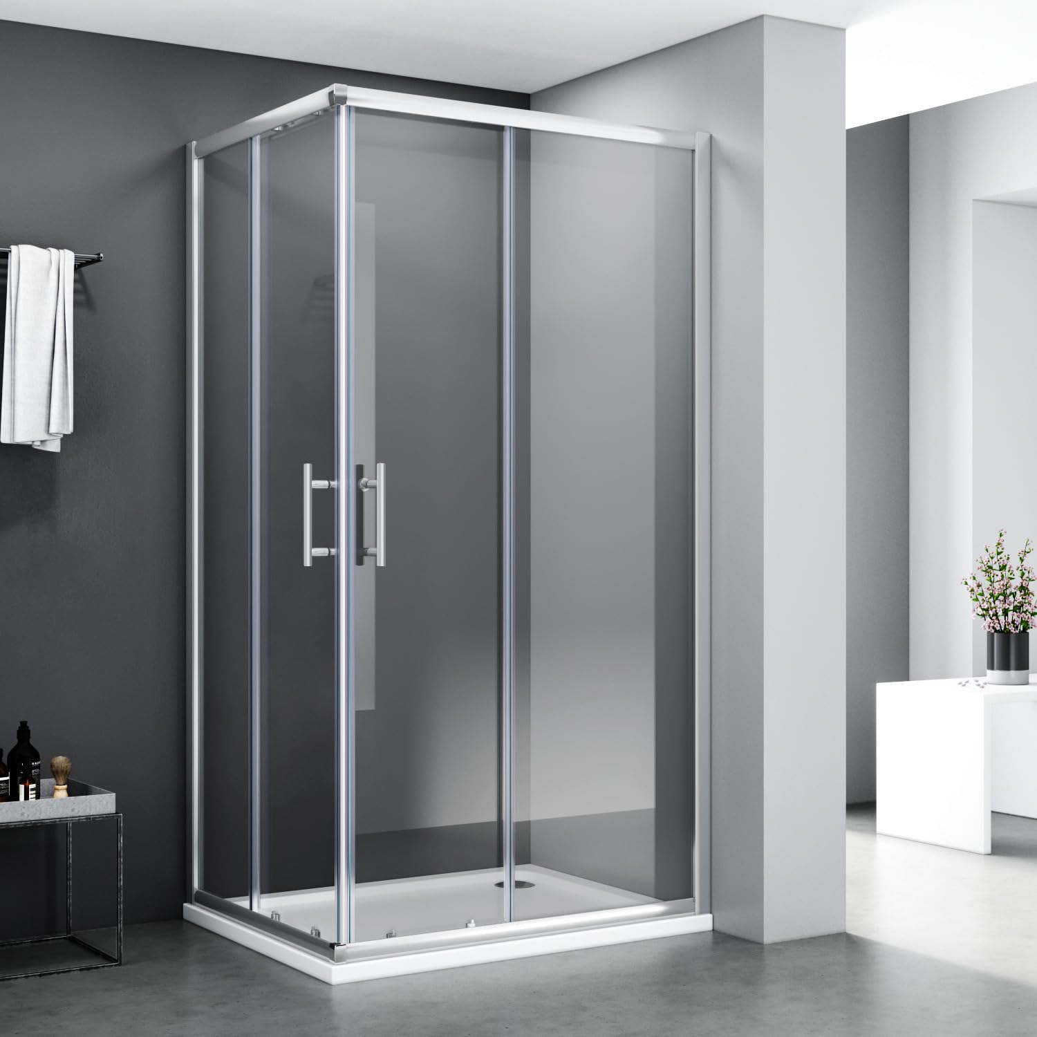 SONNI Mampara de Ducha 100x70 cm Retangular,Cabina de Ducha Corredera,Easyclean Vidrio Templado de Seguridad 5mm con NANO Tratamiento Antical