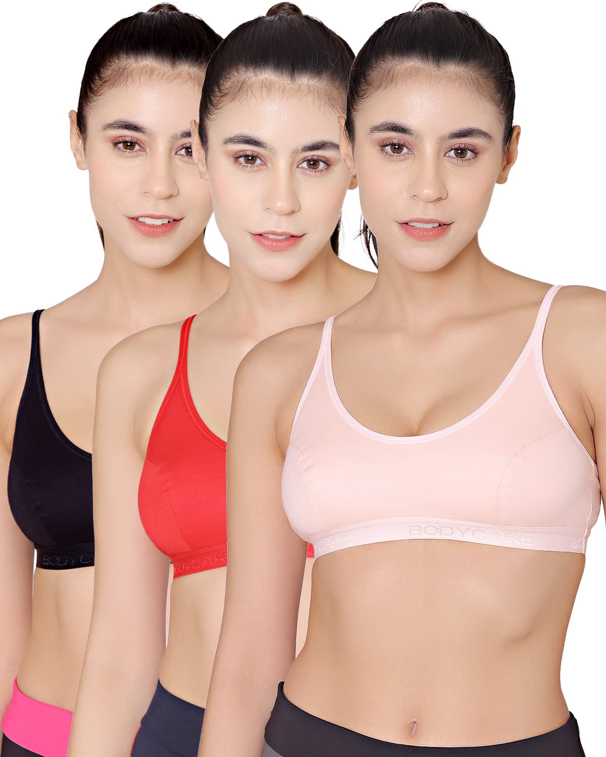 bodycare Women's Cotton Blend Pack Of 3 Sports Bra - E1608PIREB-picture-42
