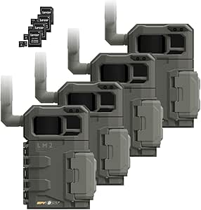 SPYPOINT LM2 Twin Pack Cellular Trail Camera - 20MP Photos, Infrared Game Night Vision Photos, 90' Flash Trail Camera & Detection Range + SD Cards (4 PK) (Nationwide) asin的图片