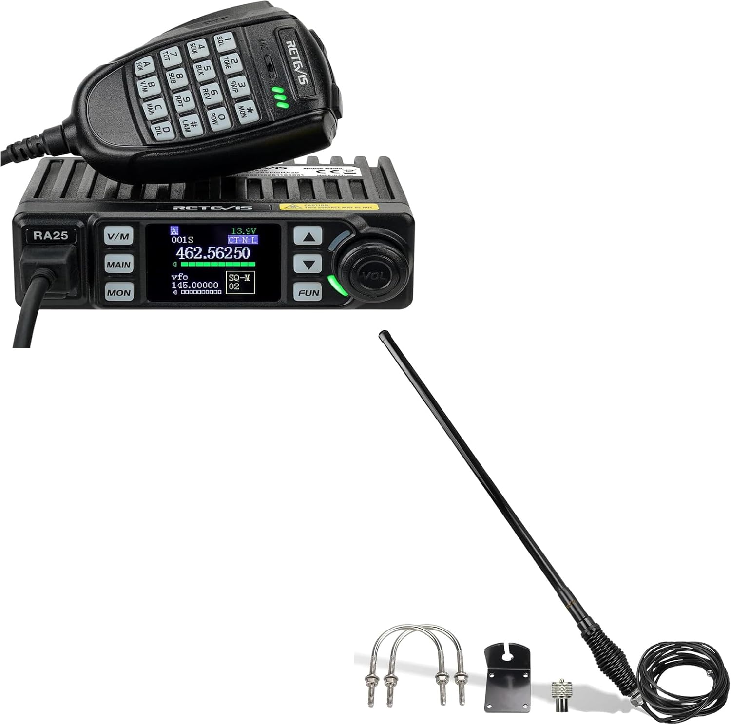 Retevis RA25 GMRS Mobile Radio(1Pack) Bundle with GMRS Mobile Antenna (1Pack), 20W Long Range Transceiver, Heavy Duty Fiberglass Antenna