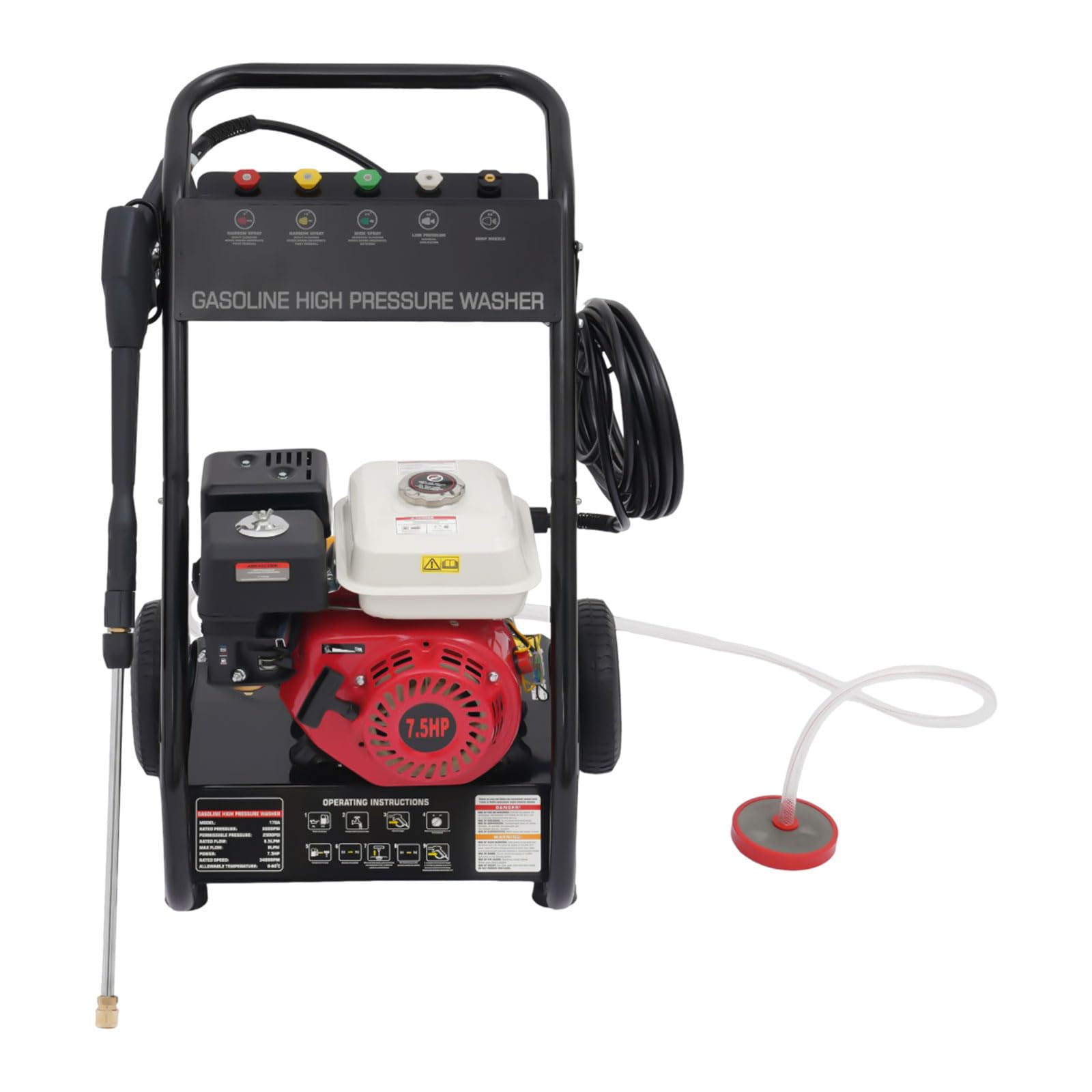 Limpiador de alta presión, limpiador a presión 7 CV 170 Bar 2200 PSI 5 boquillas | Para coche, terraza, limpieza de alta presión con manguera, 8 m, ruedas 8 y 5 boquillas incluidas
