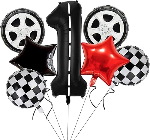 Vista 15 de Globos decorativos de cumpleaños de auto de carreras, globo negro número 3 de 40 pulgadas, globo grande de Mylar negro 3 para 3er cumpleaños
