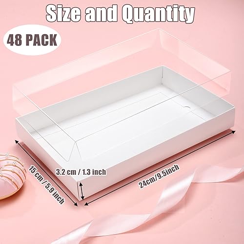 Miniatura 2 de Karenhi 48 cajas transparentes para galletas con ventana completa de 9.5 x 5.9 x 1.3 pulgadas, cajas de golosinas de panadería, macarrones