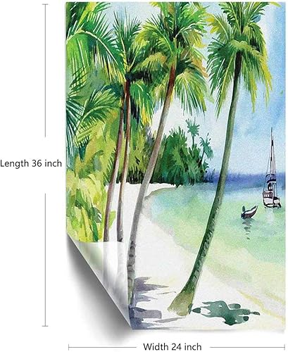 Miniatura 4 de Adhesivos de ventana esmerilados tropicales para ventana, paisaje, playa, barco en orilla, costa de verano, acuarela, arte para ventana, para