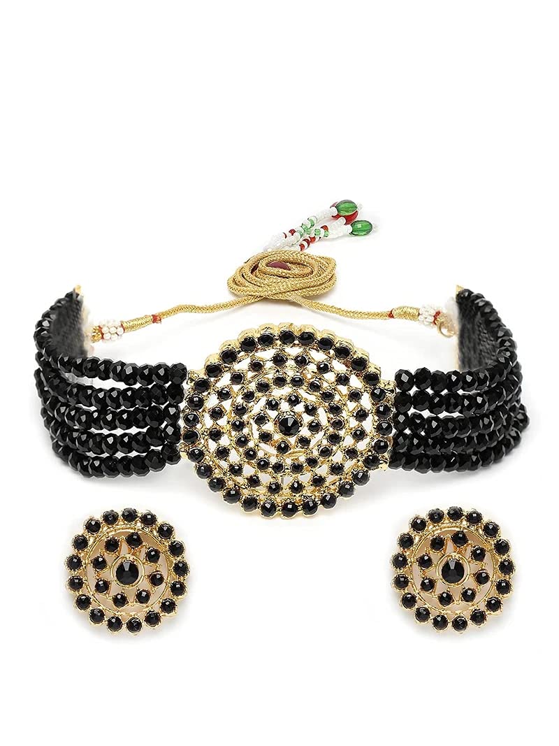 I Jewels Women Gold Plated Traditional Light Weight Crystal Stone Beaded Choker Necklace With Stud Earrings Jewellery Set Glided With Moti Work (Ml239B) (B092SQ4LSQ) Amazon Price History, Amazon Price Tracker