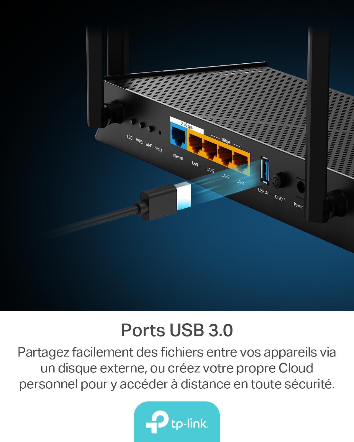 TP-Link Archer BE3600 Routeur WiFi 7, Vitesse jusquà 3,6 Gbit/s, bi-Bande, 2 Ports 2.5G, USB 3.0, 4 antennes à Haute Performance, EasyMesh, WPA3, Contrôle Parental, Antivirus intégré
