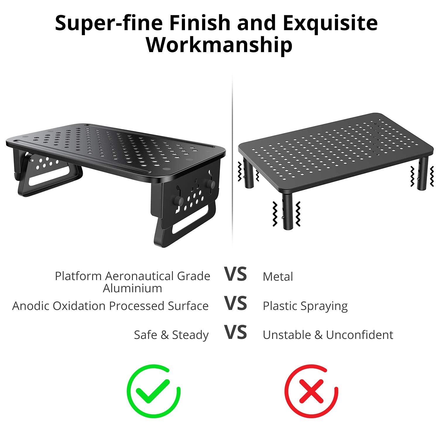 Support Réglable Pour écran D'ordinateur Portable - Hauteur Ajustable 3 Niveaux - Plateau Aéré En Aluminium