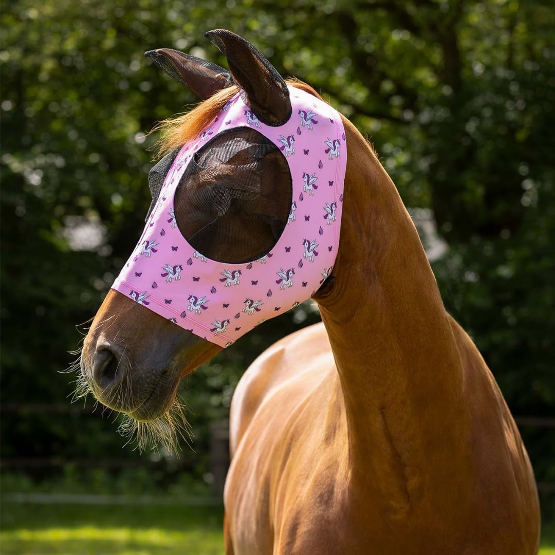QHP Masque anti-mouches, motif licorne, rose