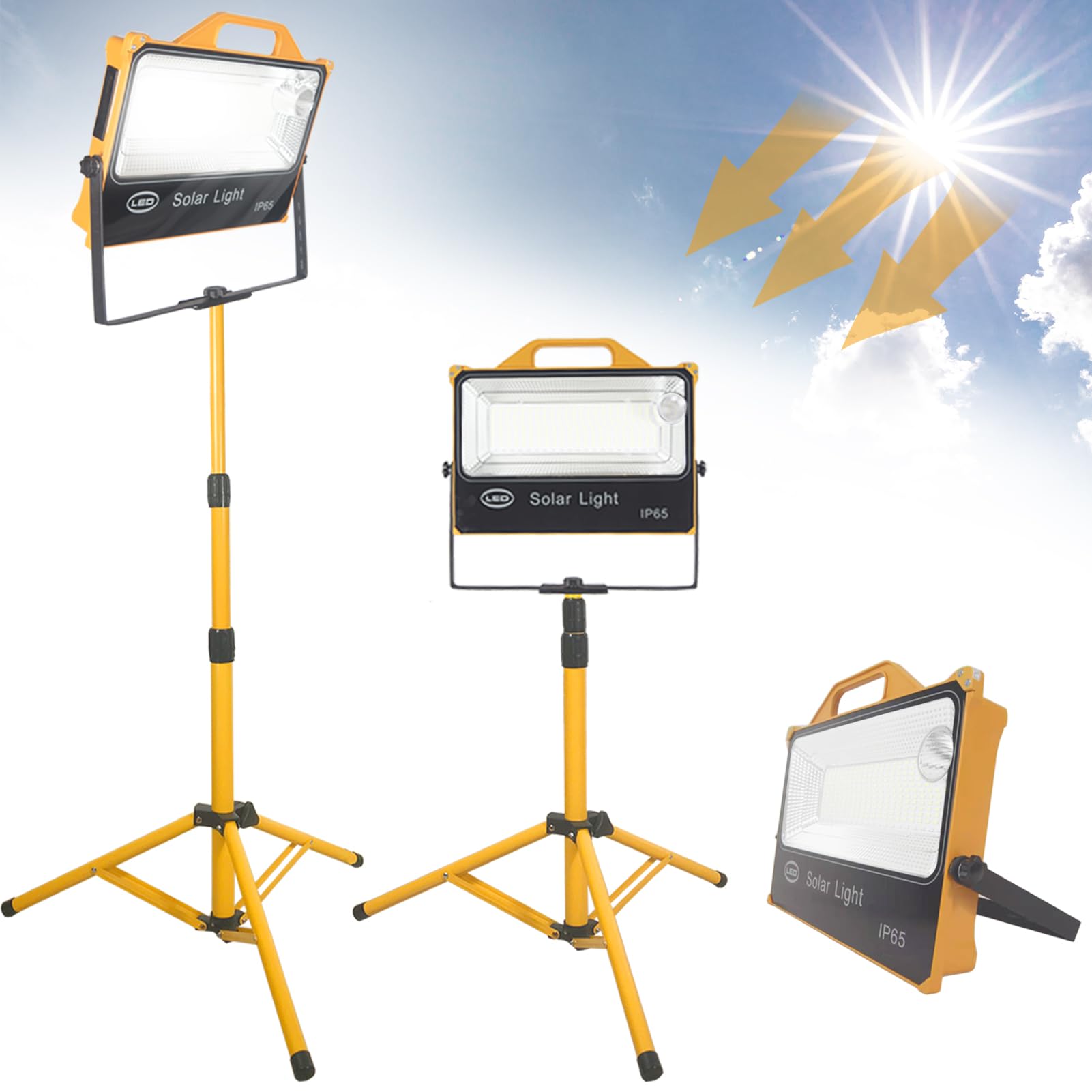 BOYKIM Solar Work Light with Stand,Rechargeable100W 10000Lumens Portable Detachable Spotlights with Telescoping Tripod for Construction Job Site Garage Fishing Camping