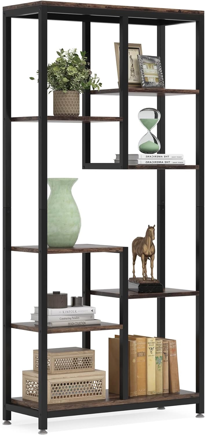 6-Tier Tall Bookshelf Industrial Bookcase for Living Room Home Office Brown Large