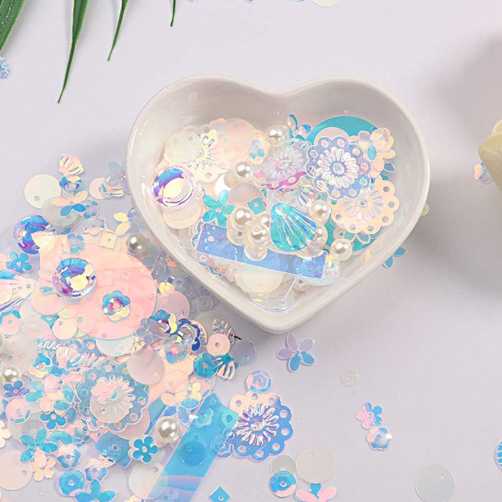 Mixed Sequins Spangles Beads Variety Pack for Crafts, Sewing, DIY Arts Crafts, Wedding Decoration - 10 Grams, Clear White