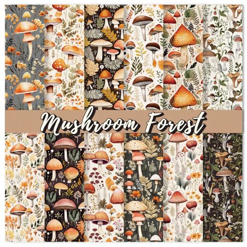 Papier scrapbooking champignon vintage JarThenaAMCS, lot de 24 feuilles pour loisirs créatifs