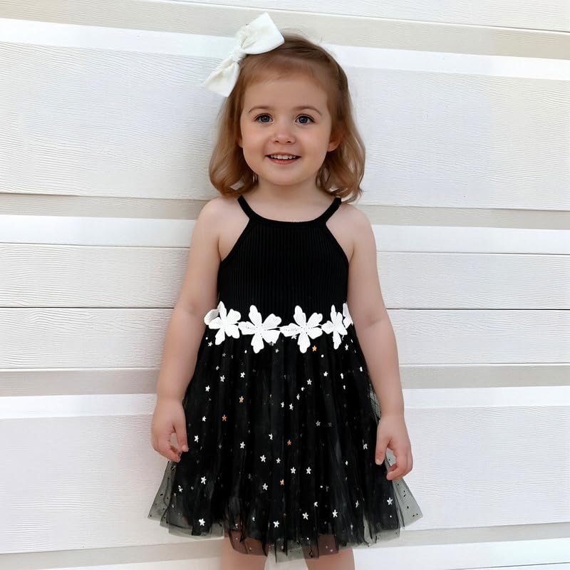 Baby Girl Tulle Dress with Bow & Daisy Belt-7 Colors for 3 Months-3 Years Soft Princess Party Outfit2