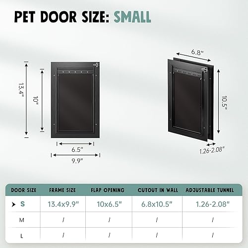 Miniatura 7 de Puerta interior de aluminio para gatos, color negro, 3 solapas, para puerta exterior, gato pequeño, perro, perrito, perrito, puerta resistente,