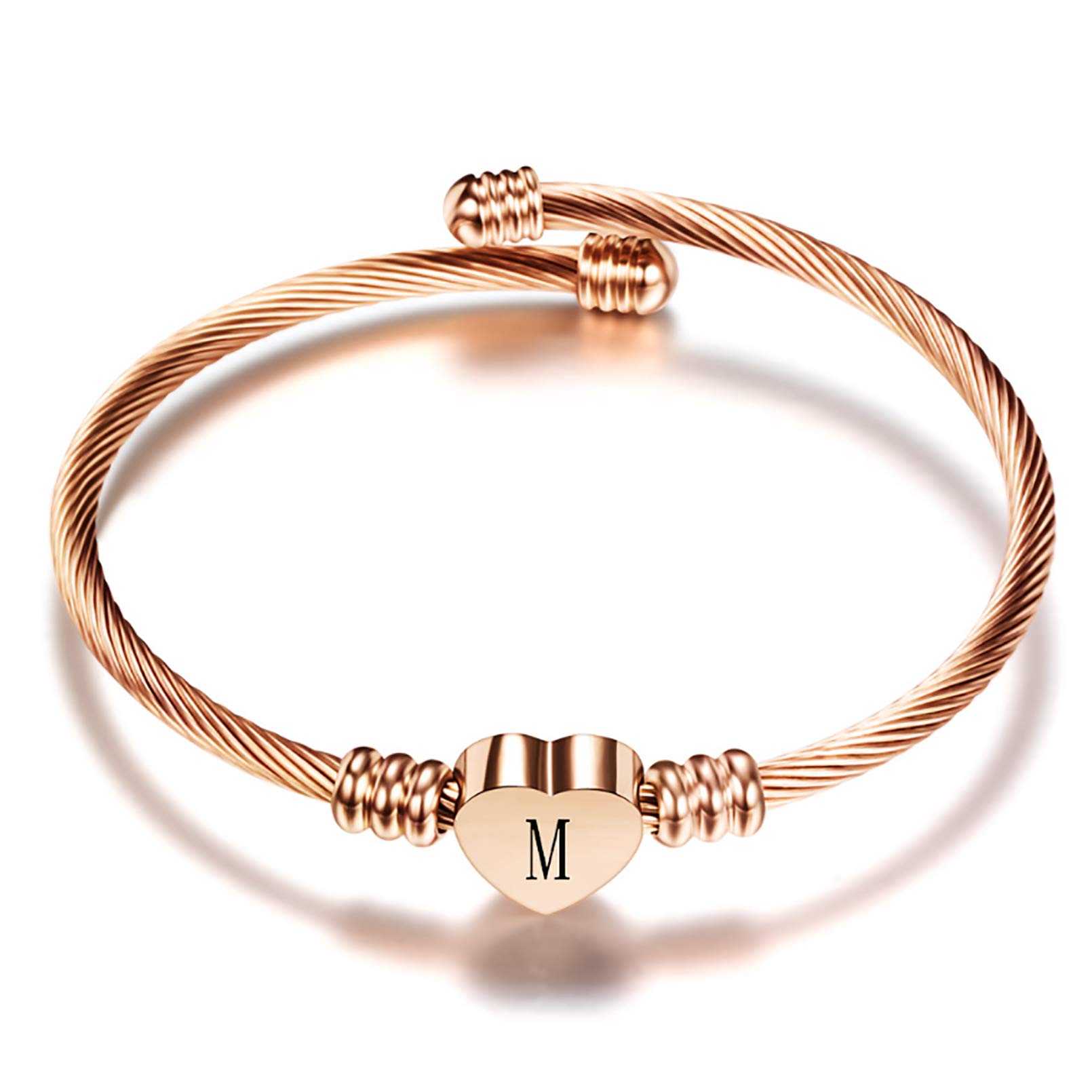 Luluadorn Rose Gold Heart Initial Letter Bracelets Engraved Alphabet 26 Letters Charms Cuff Bracelet Stainless Steel Expandable Personalized Name Jewelry, One Size, Metal, Stainless Steel For Women (B09DCJZNWG) Amazon Price History, Amazon Price Tracker