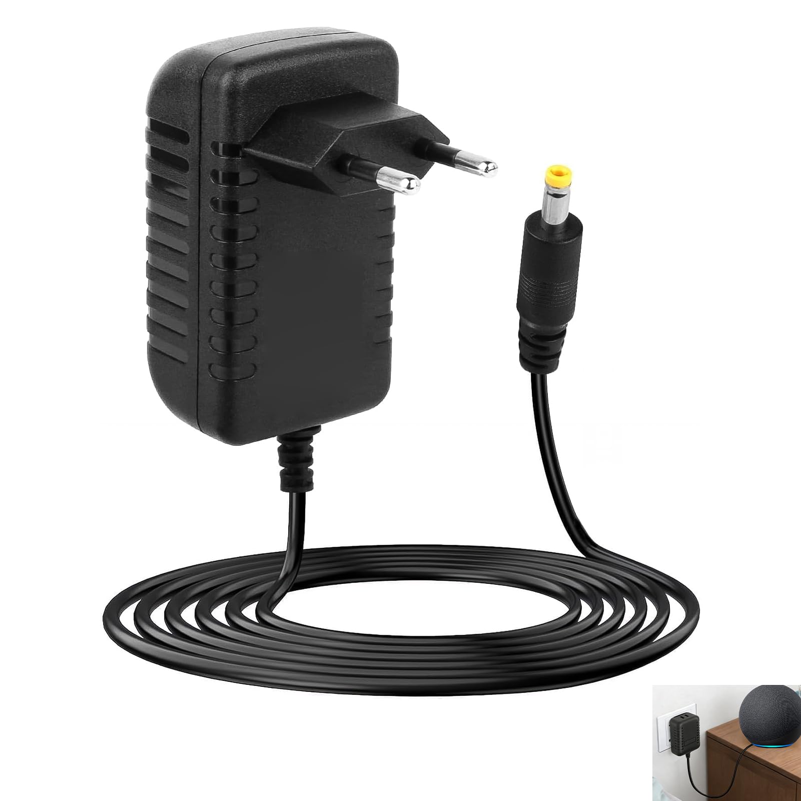 Cargador 15W para Echo Dot (3.ª, 4.ª y 5.ª Generación), Adaptador Corriente 12V 1.25A, Compatible con TV Cube, Dot Kids Edition, Spot, Cable de Alimentación de 2M, Protección contra Sobrecarga