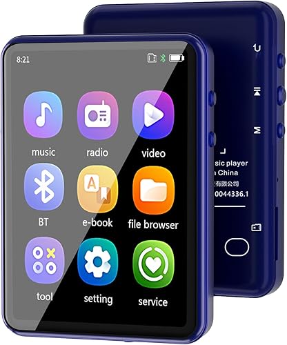 Reproductor de MP3 con Bluetooth, pantalla táctil reproductor de música MP3 con altavoz, radio FM, libro electrónico, apagado de temporización,