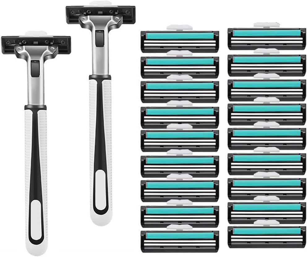 GoodernManual Razor for Men,2 PCS Razors Handle with 18 Double Floating Bit Lightweight Safety Double Edge Razor Travel Portable Wet & Dry Razor Reusable Clean Shaving Razor Tool for Men and Women