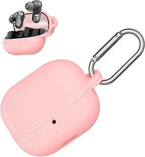 for TOZO Crystal Pods(2024) Case Cover, Silicone Protective Scratch Resistant Cover for TOZO Hybrid Active Noise Cancelling Wireless Earbuds with Carabiner-Pink