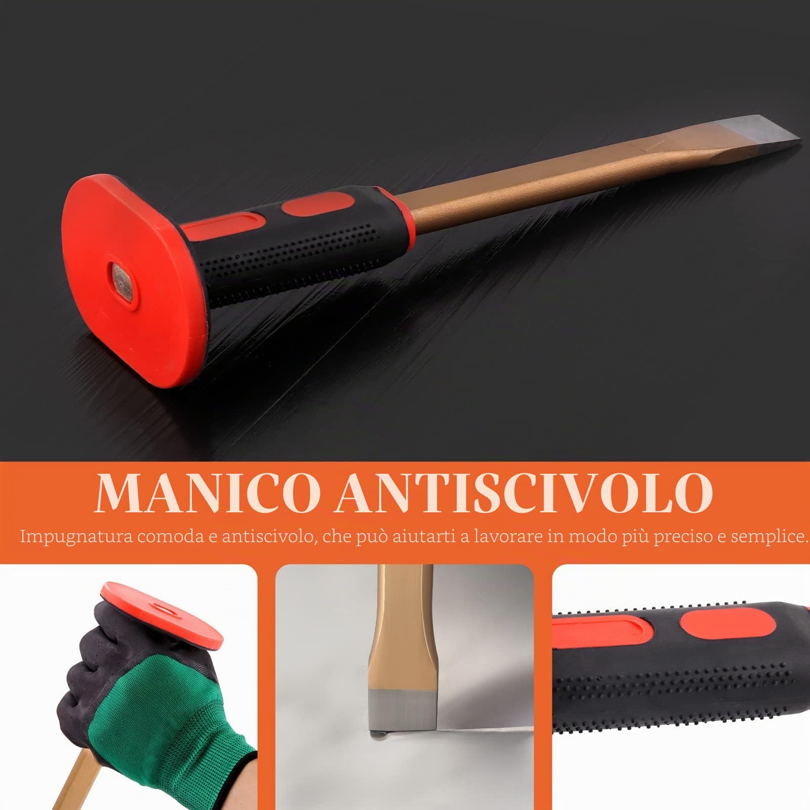 Tanstic Set di 6 pezzi di martello per roccia geologica, martello da 850.5 g e scalpello da scavo da 30.5 cm, fischietto, lenti e guanti per gioiellieri, set di attrezzature per caccia alla roccia