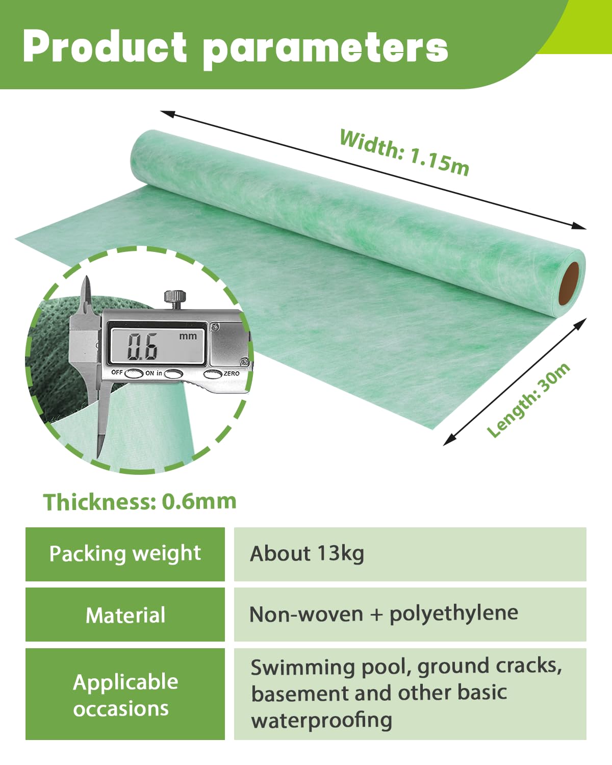 Membrana impermeable de ducha de 34,5 m² - Película impermeable para baños, mamparas de ducha, azulejos, baño de vapor, sótanos (30 × 1,15 m)