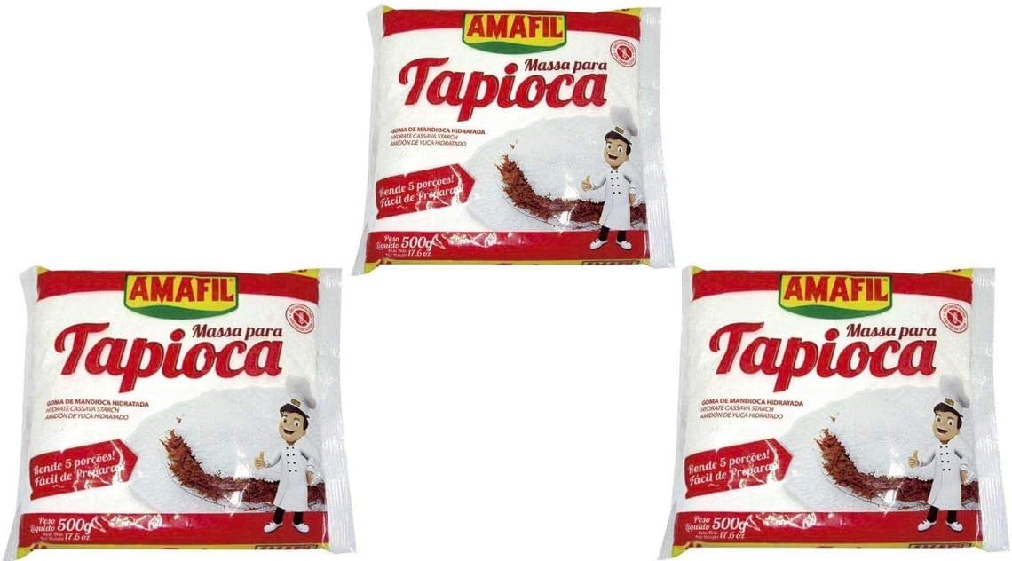 Amafil Tapioca Flour 500g (17.6oz) Massa Para Tapioca , 3-Pack