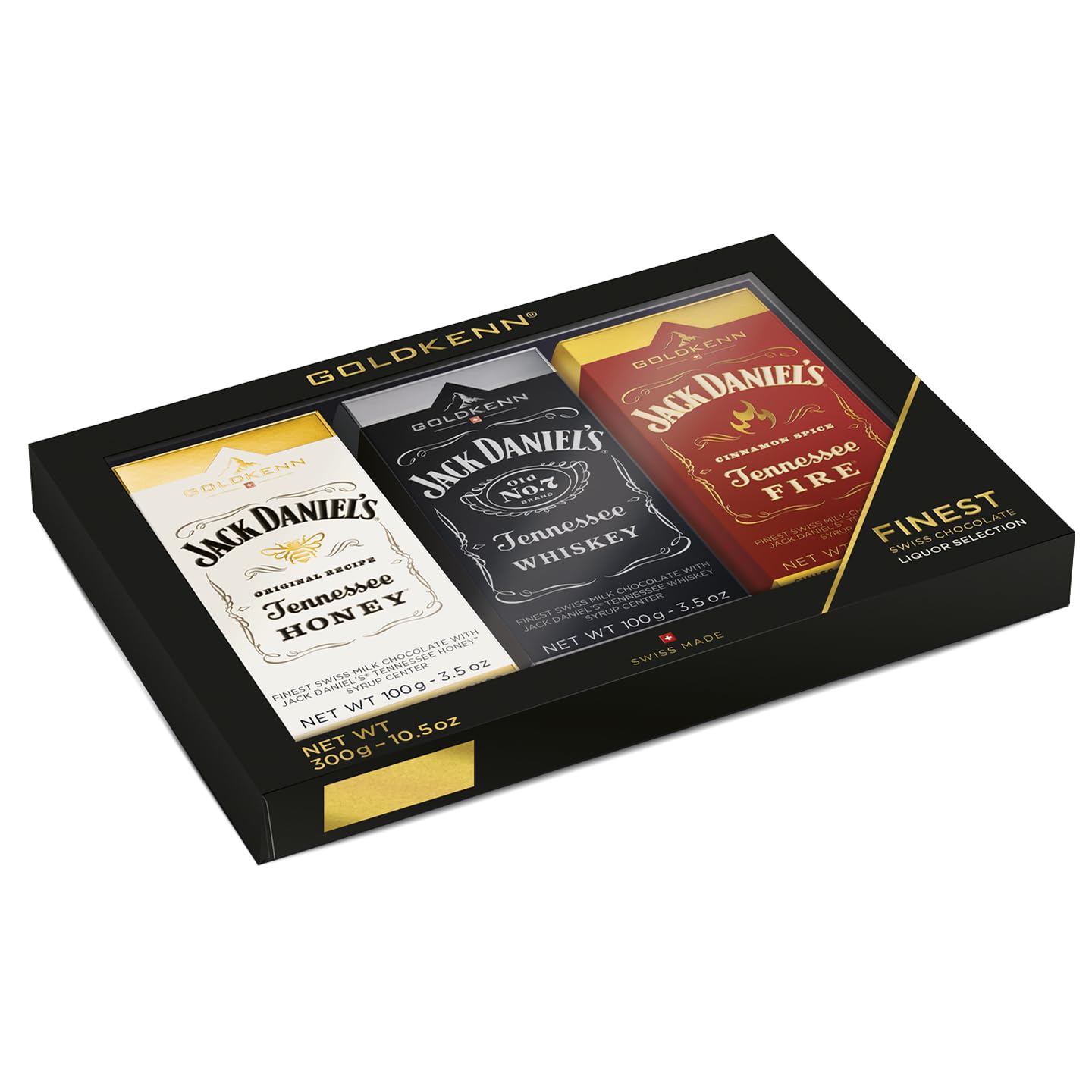 Tennessee Whiskey Chocolate Trio - Swiss Milk Chocolate Bars with Tennessee Honey, Fire, and Original Whiskey Liqueur | 100 grams each | Premium Spirits Collection