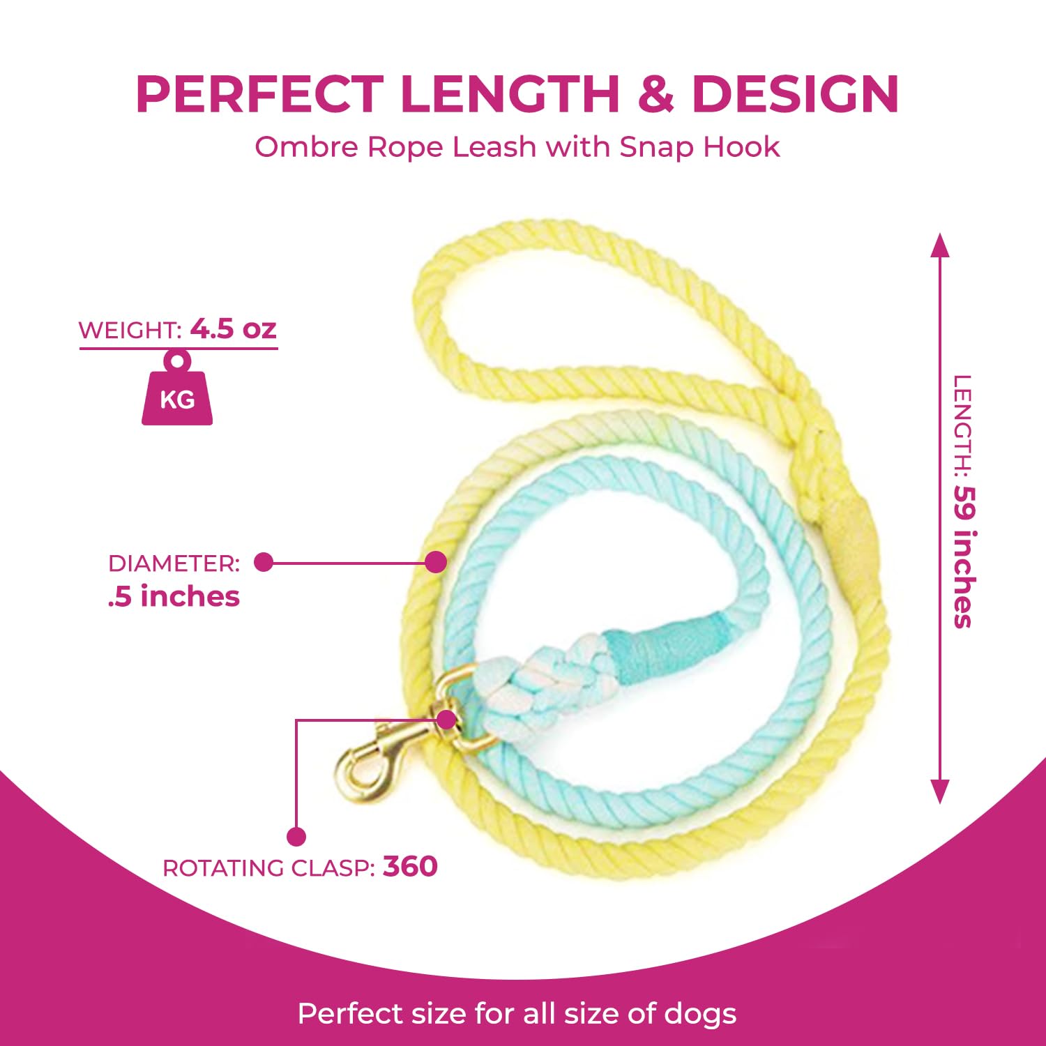 Glow Pups Hundehalsband Aus Seil – Ombré Blau, Verstellbar, Für Mittelgroße Hunde, Training