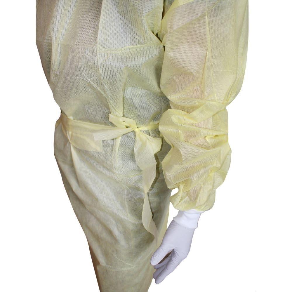 Medi-Inn ISO-PLUS - Bata de protección (con puños de punto y cierre de velcro, talla XL, 135 x 152 cm, material SMS, 10 x 10 = 100 unidades), color amarillo