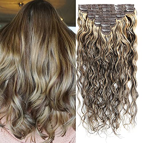 Bequeen Hair Clip In Human Hair Extensions, 100% Real Human Hair 8Pcs 120G Wavy Remy Real Natural Hair Extensions Omber Mixed Color For Women (16 Inch, F1B/27) #TOP1