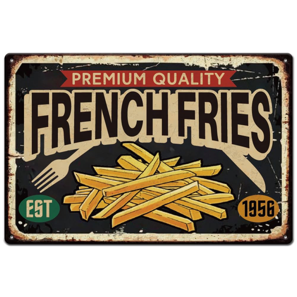 SUPERDANT Tin Sign French Fries Vintage Metal Sign Fast Food Sign Movie Theater Store Iron Decor Bar Restaurant Metal Plaque Retro Wall Art Poster Metal Wall Decor for Bar Cinema Cafeteria