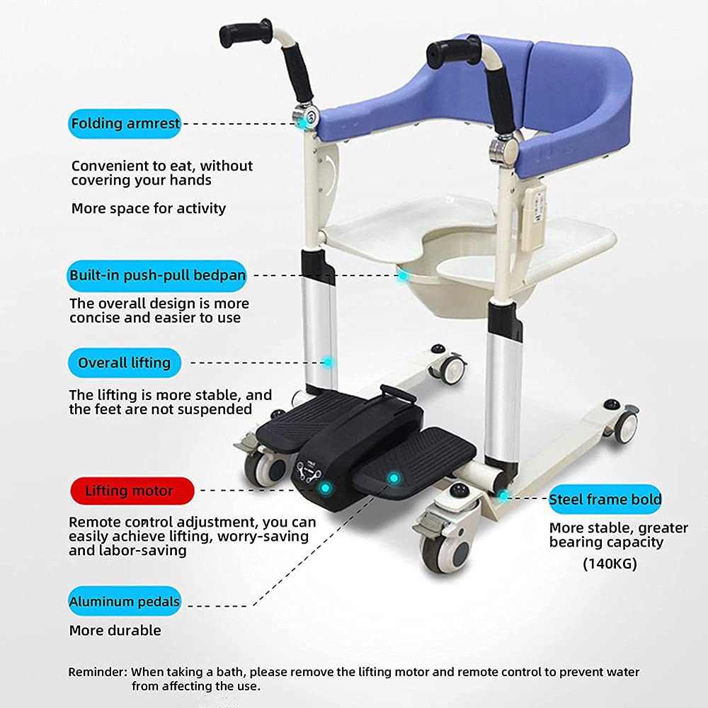 Sillas de ruedas para baño, silla de ruedas eléctrica elevadora de pacientes para el hogar, sillas de ruedas para adultos con asiento dividido a 180°, con control remoto, con cojín extraíble y cintu
