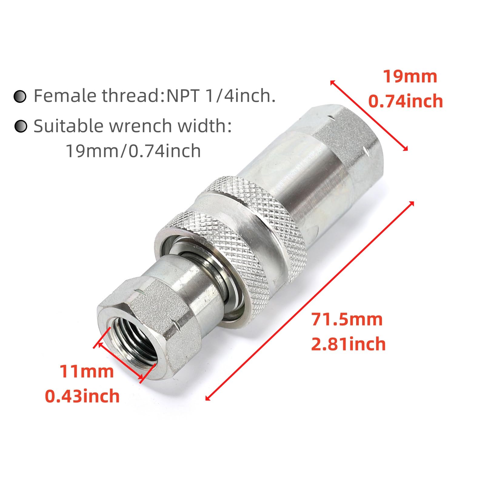 1 jeu d'accouplement rapide hydraulique en acier au carbone, raccord NPT 1/4, bouchon de tuyau fileté femelle