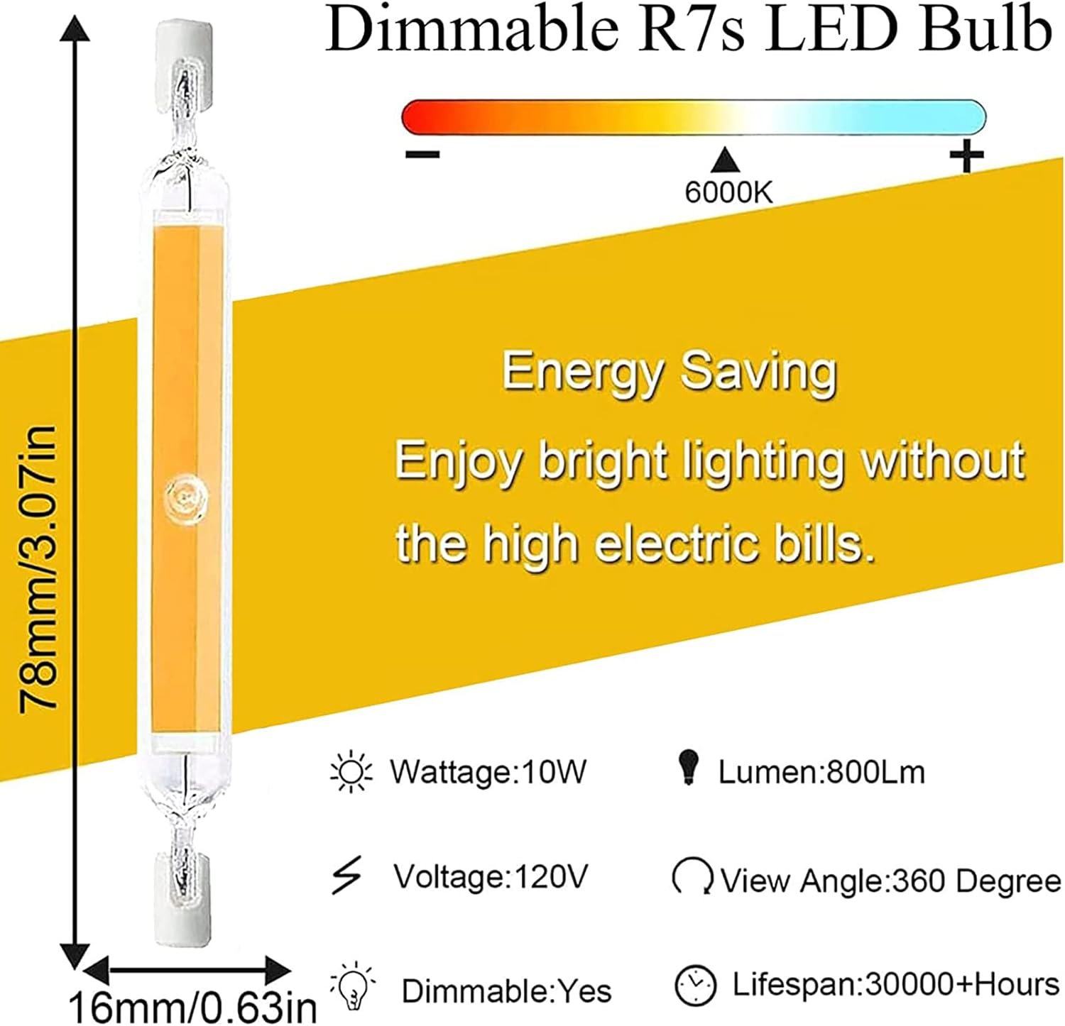8 Pack R7s LED Bulb 78mm, 100W Halogen Bulbs Equivalent,10W High Brightness Double Ended Flood Light Bulbs, 120V R7S Base 360° Beam Angle Work Lights Landscape Lights,Cold White 6000k