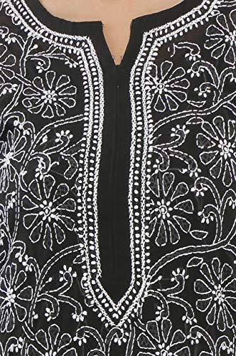 Image of Ada Lucknow Chikankari Hand Embroidered Faux Georgette Kurta Kurti Tunic Dress for Women A95504