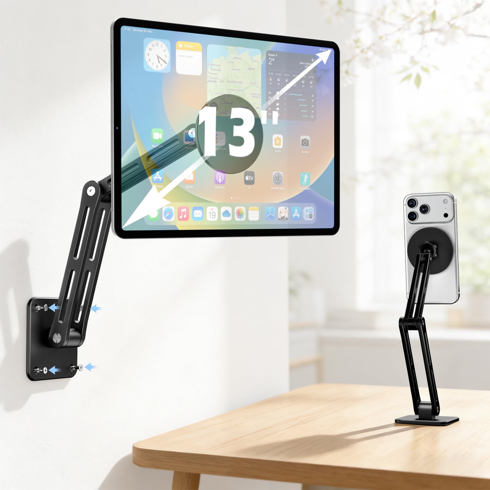 CloudValley Soporte Magnético Tableta, Soporte extensible de Aluminio para Tablet, [Ajustable en Múltiples ángulos 360° y Plegable] para iPad Pro/Air/Mini de 4.7 a 13", Galaxy Tab, Teléfonos y Tablets