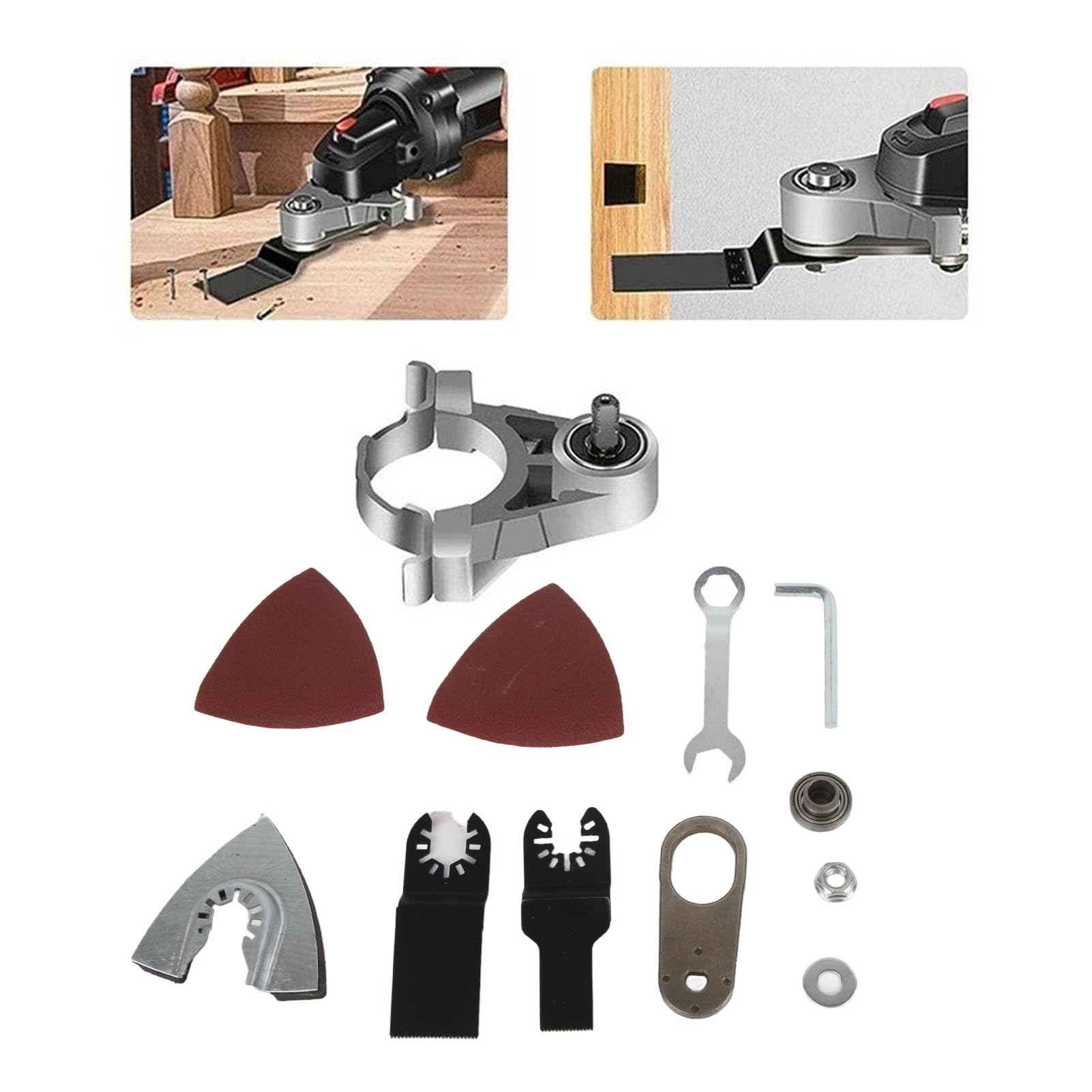 Herramienta de Adaptador Oscilante de Amoladora Angular Resistente con 2 Hojas de Sierra, Paquete de Tornillos, Llave para Cortar, Rectificado, Derusting, Pulido