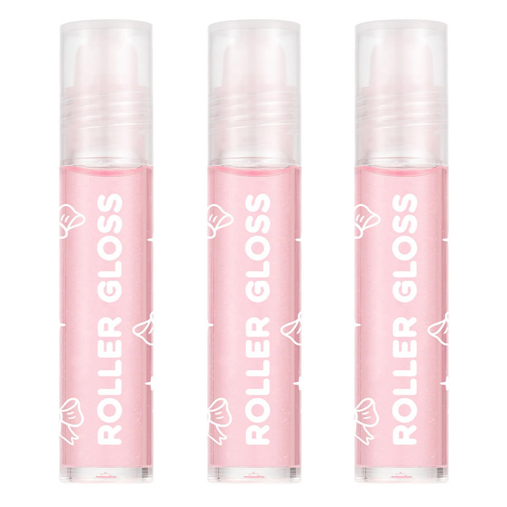 Nourishing Roll On Lip Gloss 3 Pack Clear Sparkle Oil for Long Lasting Hydration and Moisture Pink One