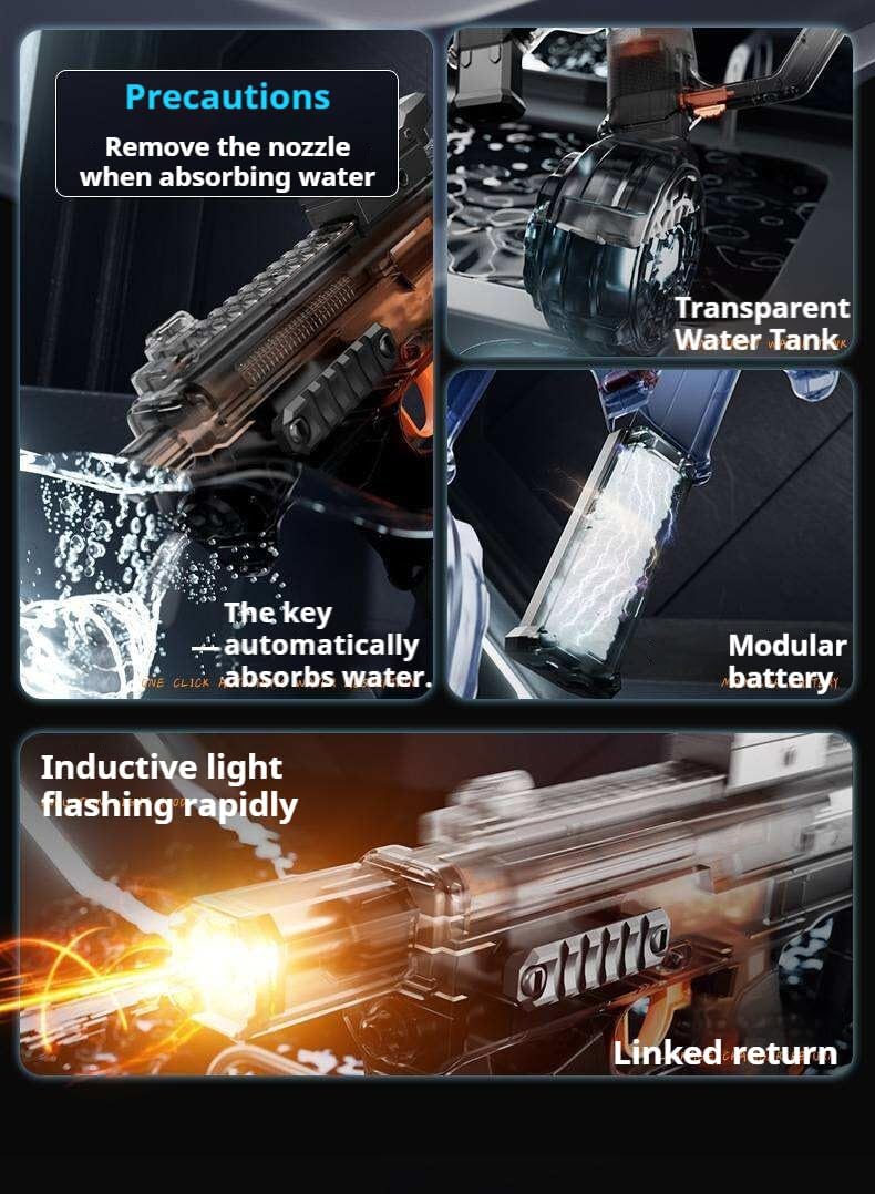 Huowu MK3 Electric Water Gun Toy for Kids - 2026 New Model with Flame Effect Electric Continuous Fire, 1000ml Rechargeable Water Blaster with Tactical Green Dot Sight, for Ages 3+ (Black, 2026)