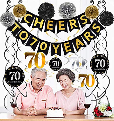 70th Birthday Party Decorations Pack - Cheers to 70 Years Banner,Poms, Sparkling Celebration 70 Hanging Swirls for 70 Years Old Party Supplies 70th Anniversary Decorations - Thumbnail 2