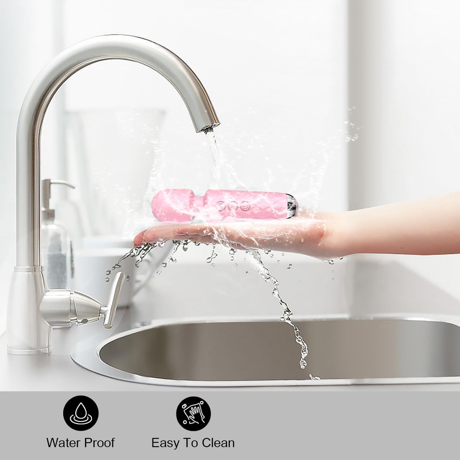 AEVEONE Personal Massager - Handheld Wand Feature, Quiet & Waterproof - 20 Speeds 8 Patterns Cordless Vibrating for Neck, Back Pain, Tension Relief & Sports Recovery - Light Pink image 5
