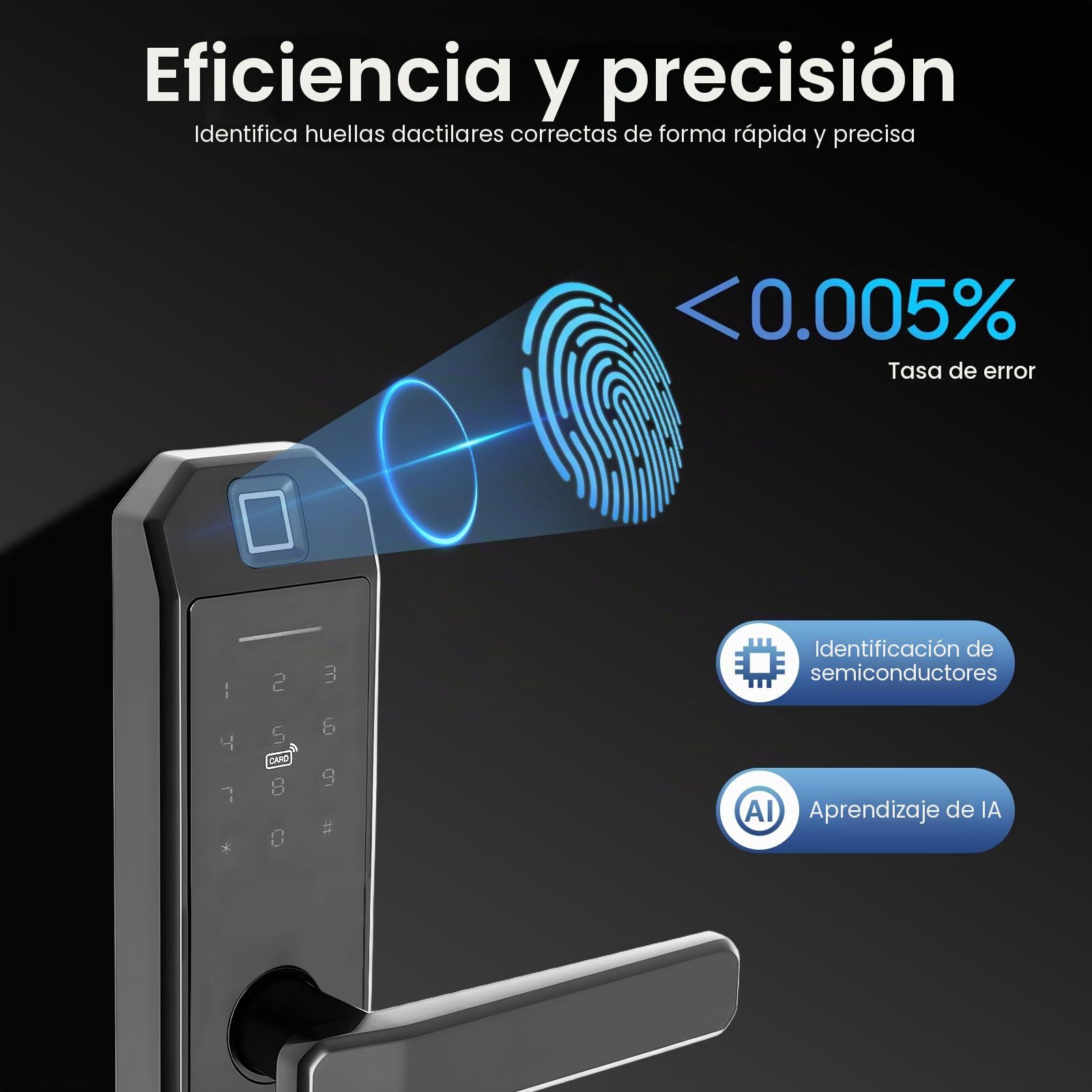 Cerradura de puerta con huella dactilar en negro, cerradura electrónica con huella dactilar, cerradura inteligente táctil, con huella dactilar y entrada por teclado, para apartamentos, hoteles