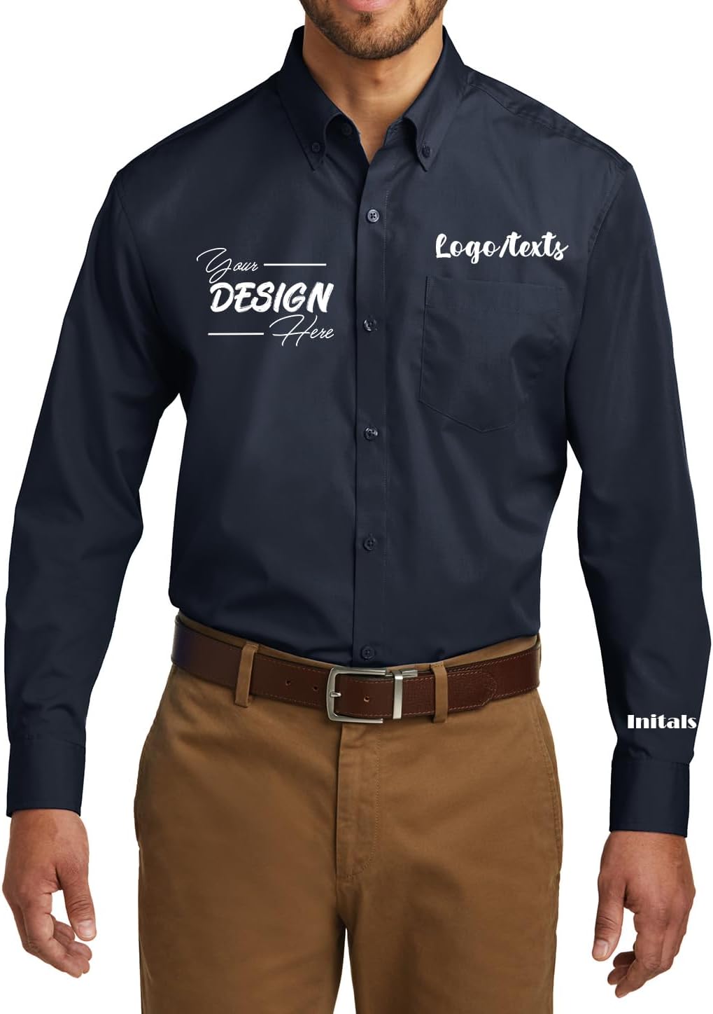 INK STITCH Men W100 Custom Personalized Embroidery Add Logo Texts Easy Care Long Sleeve Dress Buttondown Shirts