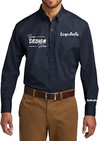 INK STITCH Men W100 Custom Personalized Embroidery Add Logo Texts Easy Care Long Sleeve Dress Buttondown Shirts