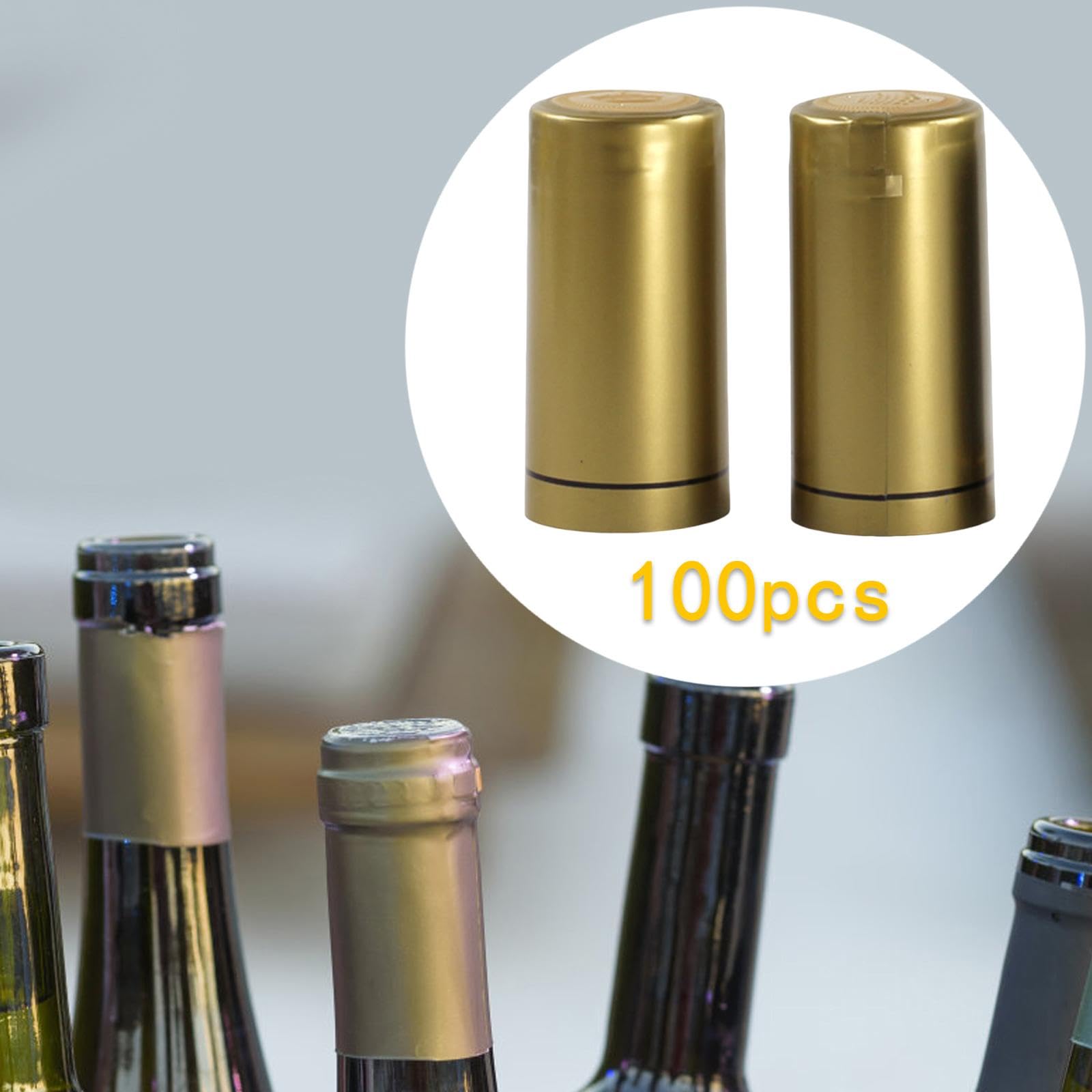 JISADER 100x Flaschen Schrumpfkapseln mit Aufreißlasche, Einweg Wein Schrumpfkappen Weinverschluss PVC, Wine Bottle Heat Shrink Caps 3cmx3cmx6cm, Wein Flasche Kapseln Stopper für Dekoration, Gold Gewerbe, Industrie & Wissenschaft