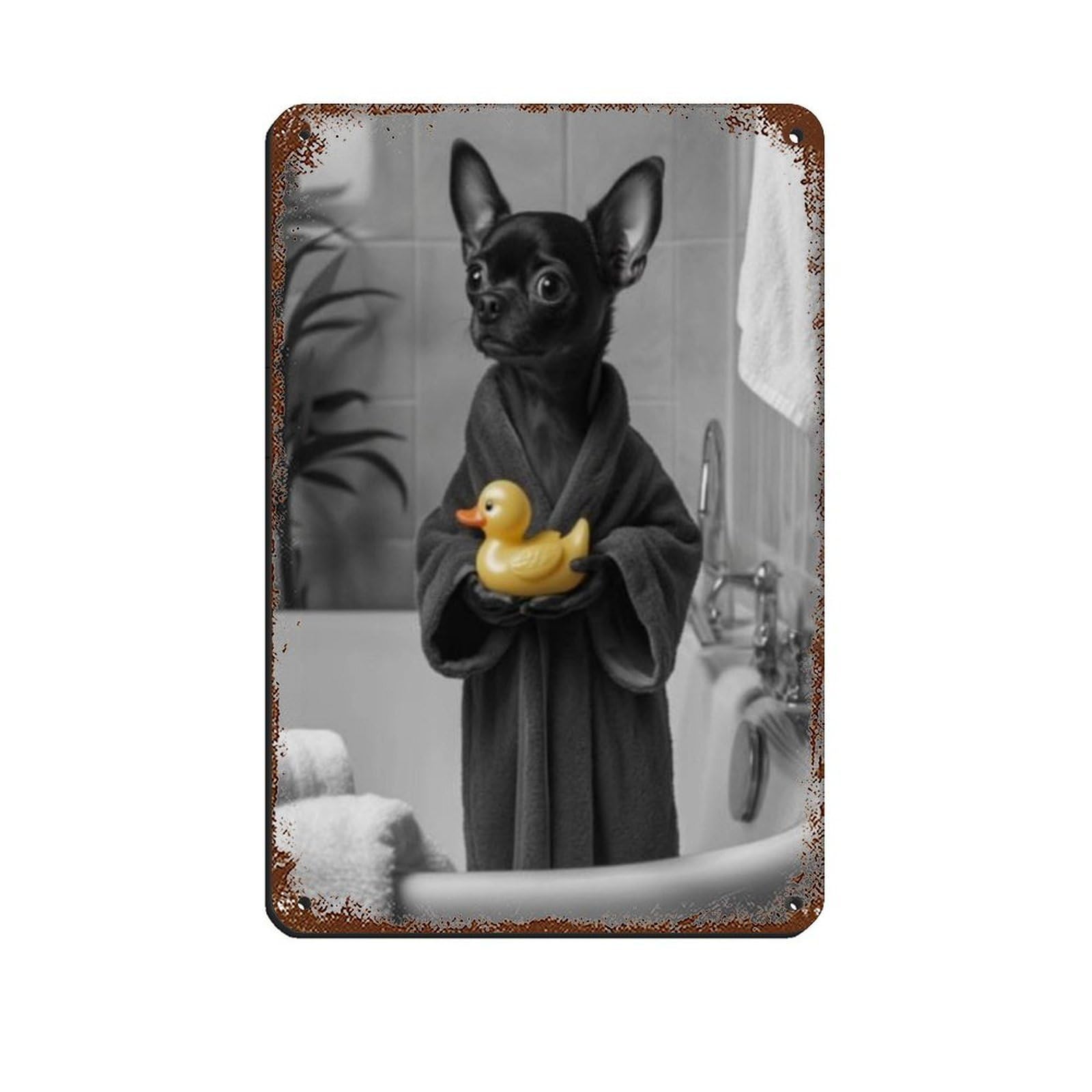 Black Chihuahua Bathroom Art Tin Sign Vintage Metal Pub Club Cafe Bar Home Wall Art Decoration Poster Retro 8x12inch(20x30cm)