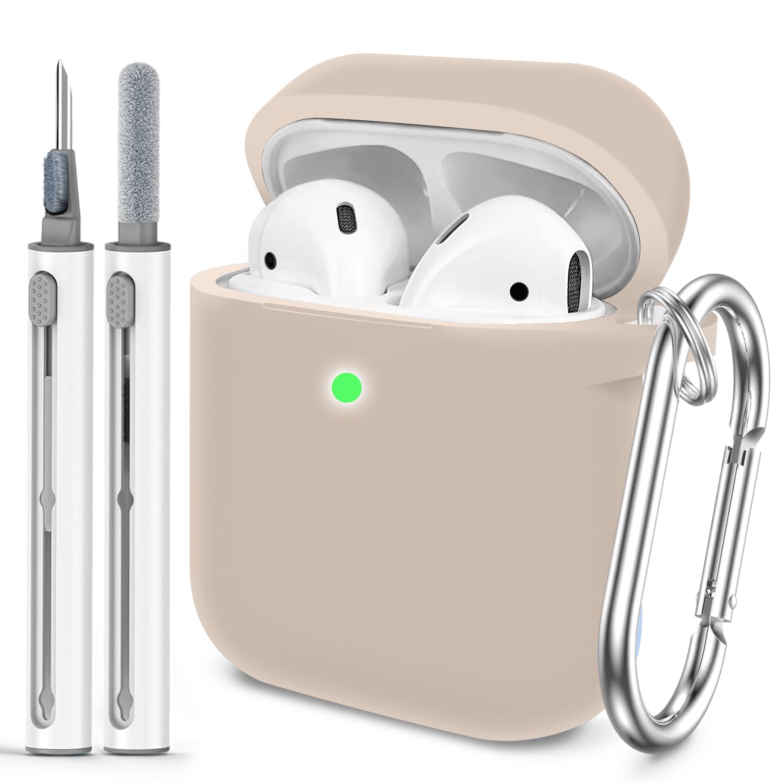 for AirPods Case Cover, Come with Clean Pen，Soft Silicone Protective Cover for Women Men Compatible with Apple AirPods 2nd 1st Generation Charging Case, Front LED Visible,Milk Tea